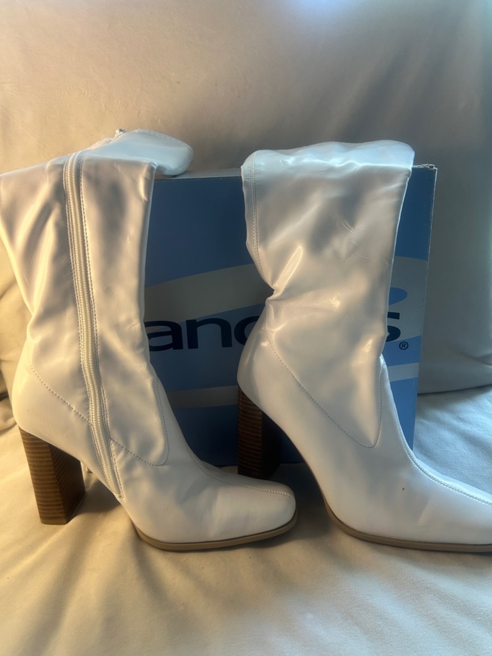 Candie's White Chunky Heel Mid-Calf Boots - Picture 2 of 12